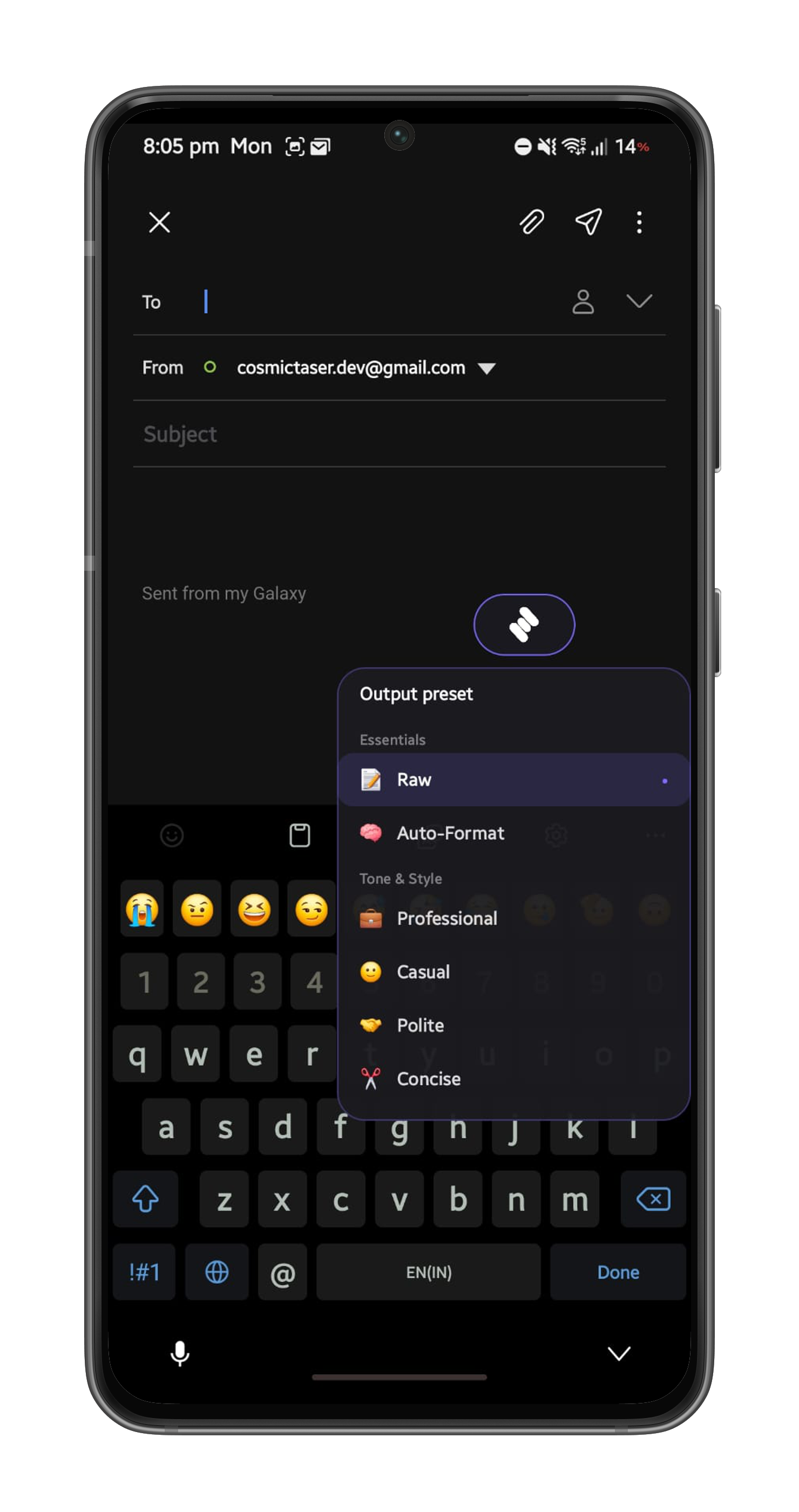 Switching Whispry's AI formatting preset mid-dictation from the keyboard trigger